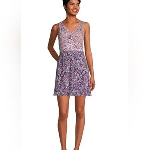 Lands' End Swimsuit One Piece With Skirt Paisley Colorful Women's Size 14 Used